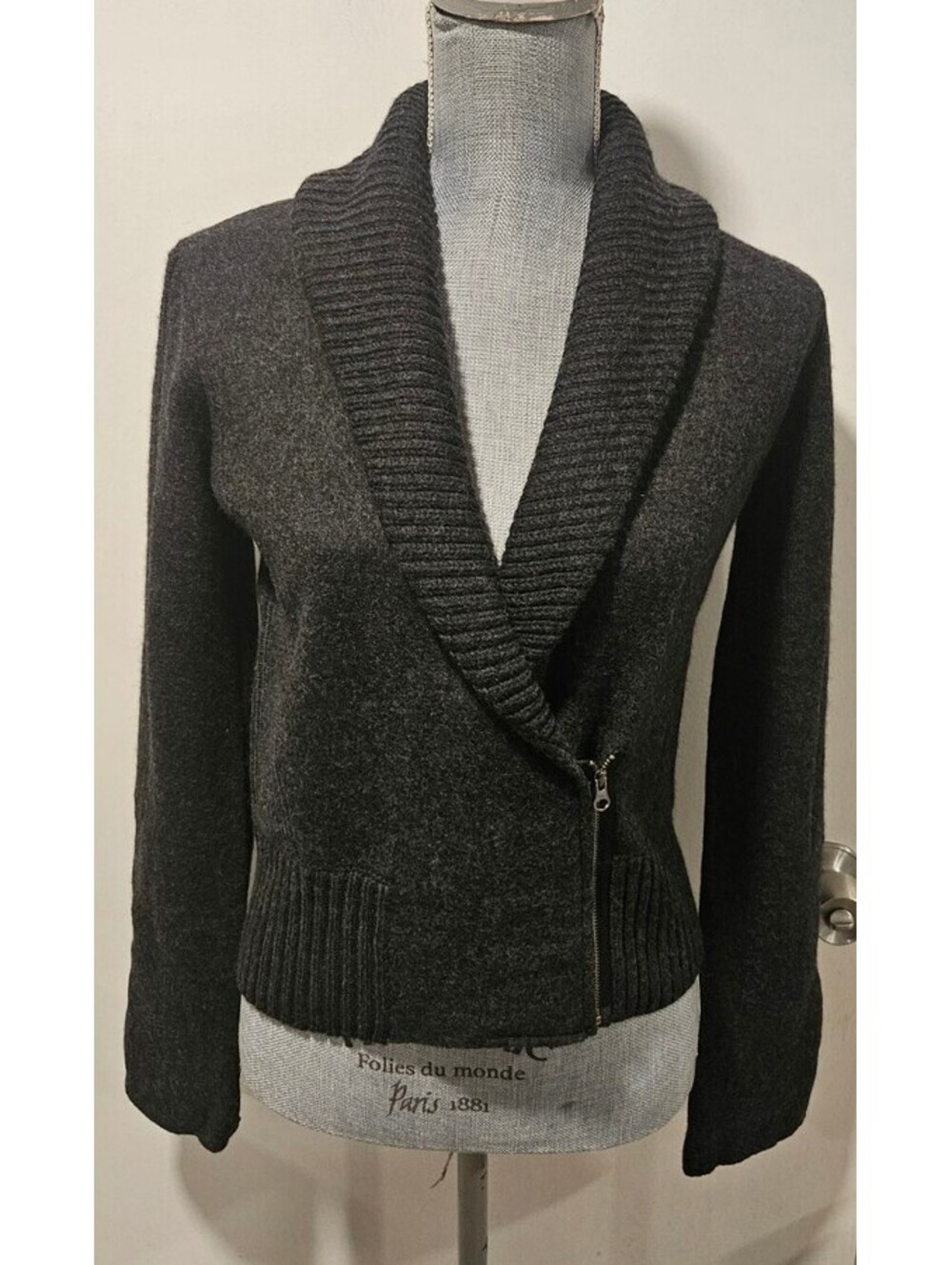 Ann Taylor Loft Small Gray Moto Style Sweater Cardigan Jacket Gray Zipper Wool